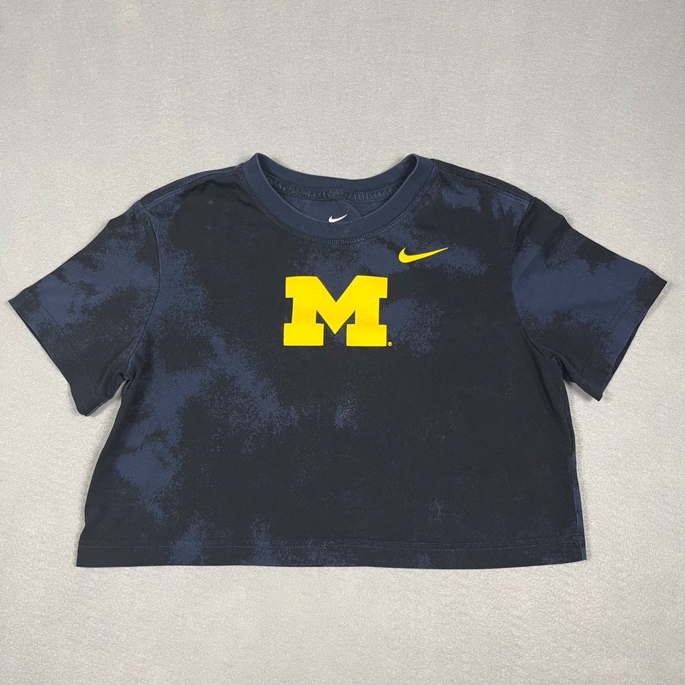 Nike Michigan Wolverines Women XS Navy Tie Dye Cropped T-Shirt Sporty Gameday